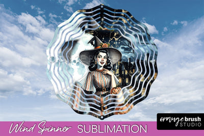 Retro Witch Wind Spinner - Halloween Wind Spinner PNG Sublimation OrangeBrushStudio 