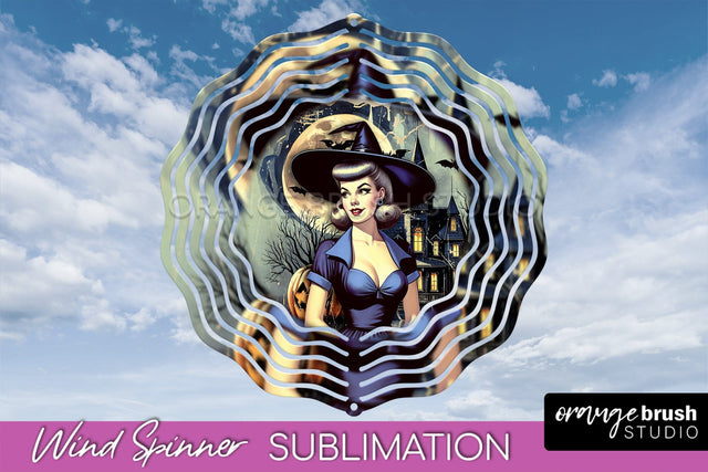 Retro Witch Wind Spinner - Halloween Wind Spinner PNG Sublimation OrangeBrushStudio 