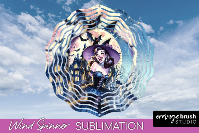 Retro Witch Wind Spinner - Halloween Wind Spinner PNG Sublimation OrangeBrushStudio 