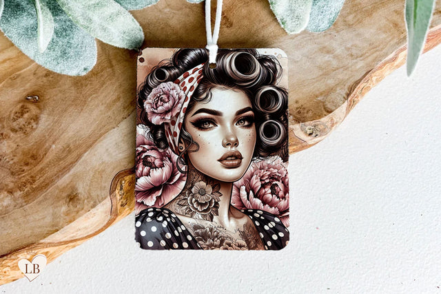 Retro Woman Air Freshener, Car Freshie Sublimation PNG Sublimation BijouBay 