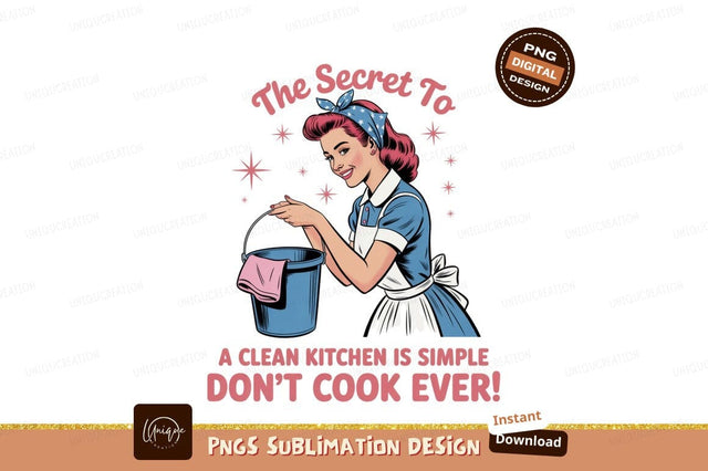 Retro woman cleaning with bucket and pink cloth image Sublimation Designangry 