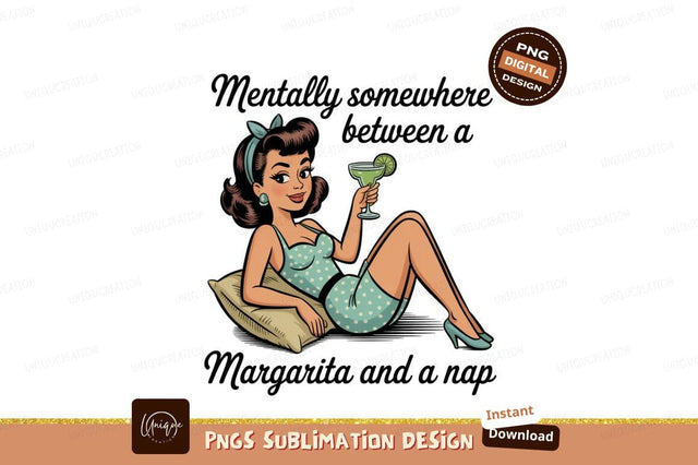 Retro woman holding cocktail on pillow drink beverage Sublimation Designangry 