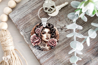 Retro Woman Keychain Sublimation, Pin Up Key Ring PNG Sublimation BijouBay 