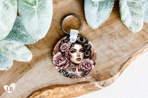 Retro Woman Keychain Sublimation, Pin Up Key Ring PNG Sublimation BijouBay 