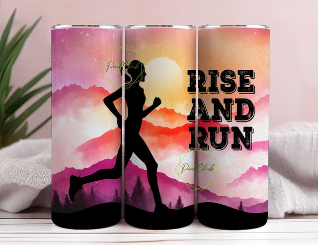 Retro Woman Runner, Rise and Run, Mountains 20 oz Skinny Tumbler Sublimation Design Digital Download PNG Instant DIGITAL ONLY, Tumbler Wrap Sublimation PixelChick 