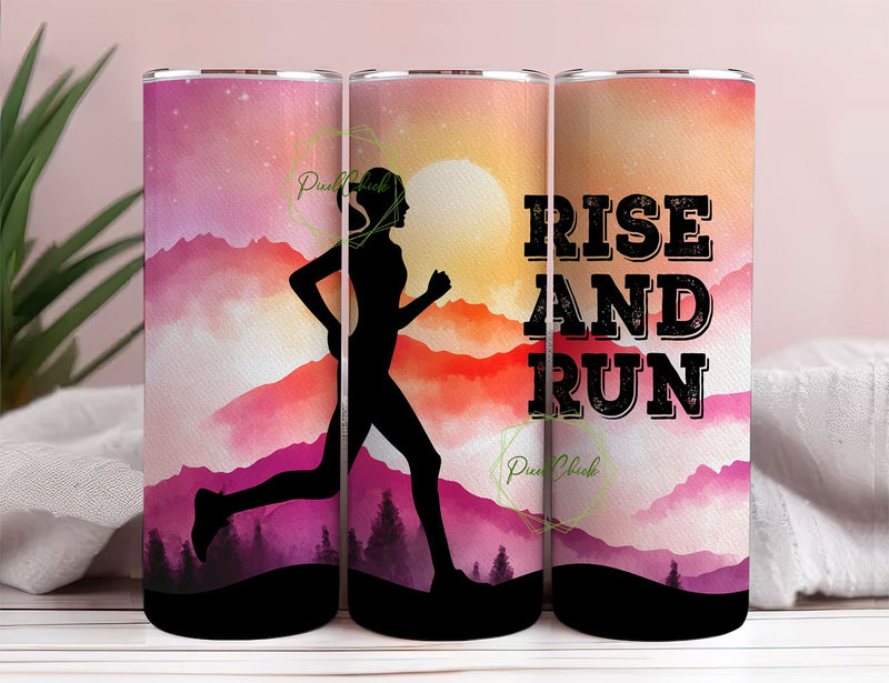 Retro Woman Runner, Rise and Run, Mountains 20 oz Skinny Tumbler Sublimation Design Digital Download PNG Instant DIGITAL ONLY, Tumbler Wrap Sublimation PixelChick 