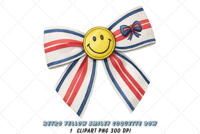 Retro Yellow Smiley Coquette Bow Clipart, retro smiley bow, yellow coquette bow, vintage bow design, smiley face clipart, digital bow design Sublimation FloridPrintables 