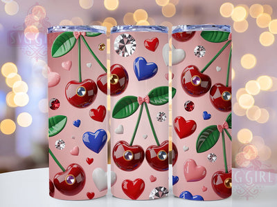 Rhinestone Cherry Bow 20oz Tumbler, Pink Coquette Design, Rhinestone Sublimation PNG, Stylish Bow Wrap, 20oz Fashion Tumbler, Elegant Rhinestone PNG, Trendy Coquette Cherry Design Sublimation SvggirlplusArt 