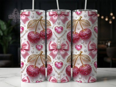 Rhinestone Cherry Bow 20oz Tumbler, Rhinestone Cherry, Cherry Bow, Rhinestone Bow, Cherry Tumbler, 20oz Tumbler, Rhinestone Tumbler, Tumbler Wrap Sublimation SvggirlplusArt 