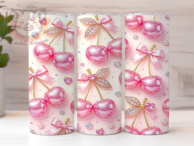 Rhinestone Cherry Bow Sparkle 20oz Tumbler, Cherry Bow, Inflated Design, Sparkly Rhinestones, Cute Bow, Skinny Tumbler, Sublimation PNG Sublimation Lara' s Designs 