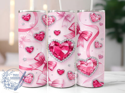Rhinestone Cherry Bow Tumbler, Valentine Cherry Wrap, Sparkling Cherry Cup, 20oz Sublimation Wrap, Stylish Rhinestone Design Tumbler, Artistic Cherry Bow Cup, Glam Valentine Theme Wrap Sublimation ToriDesigns 