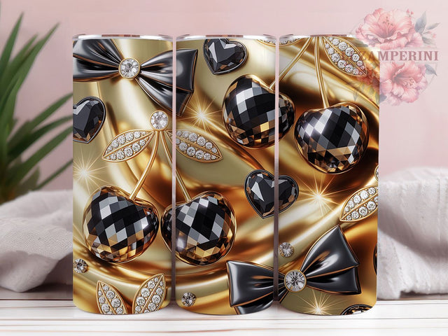Rhinestone Cherry Crystal 20oz Tumbler, Cherry Bow, Sparkling Jewels, Elegant Pattern, Crystal Design, 20oz Tumbler Wrap, Sublimation PNG Sublimation Li Zamperini 