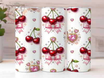 Rhinestone Cherry Glam Style 20oz Tumbler, Cherry Bow, Glamorous Design, Seamless Pattern, Charming Style, 20oz Tumbler Wrap, Sublimation PNG Sublimation Lara' s Designs 