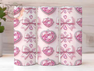 Rhinestone Cherry Pink 20oz Tumbler, Cherry Motif, Gemstone Hearts, Pastel Pink, Luxurious Pattern, Skinny Tumbler, Sublimation PNG Sublimation Lara' s Designs 