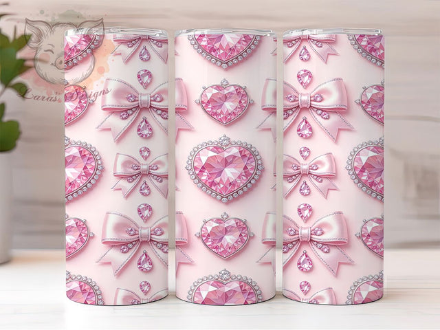 Rhinestone Cherry Pink 20oz Tumbler, Cherry Motif, Gemstone Hearts, Pastel Pink, Luxurious Pattern, Skinny Tumbler, Sublimation PNG Sublimation Lara' s Designs 