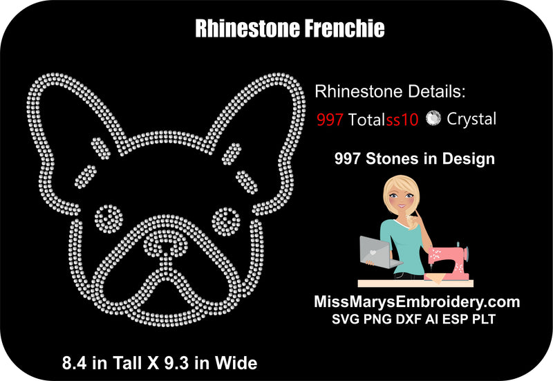 Rhinestone French Bulldog | Frenchie Rhinestone Template | SVG SVG MissMarysEmbroidery 
