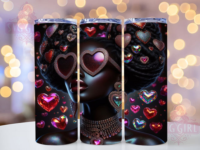 Rhinestone Heart Black Queen Tumbler, Valentine's Design, Afro Style, Rhinestone Heart, Tumbler Wrap, Sublimation Design, 20oz Tumbler Sublimation SvggirlplusArt 