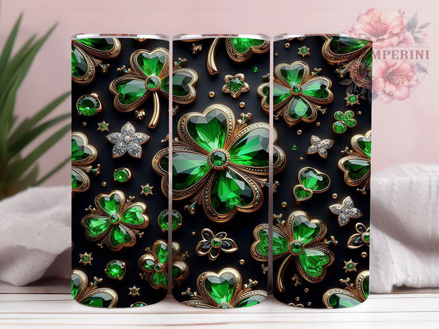 Rhinestone Lucky Shamrock Tumbler, St. Patrick’s Tumbler, Stylish 20oz Wrap, Sublimation Design, Trendy Gift Idea, Irish Shamrock Wrap, Lucky Clover Tumbler Sublimation Li Zamperini 