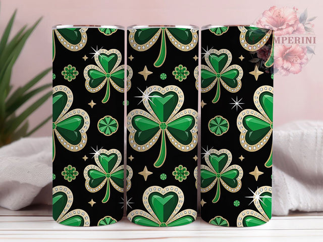 Rhinestone Lucky Shamrock Tumbler, St. Patrick’s Tumbler, Stylish 20oz Wrap, Sublimation Design, Trendy Gift Idea, Irish Shamrock Wrap, Lucky Clover Tumbler Sublimation Li Zamperini 