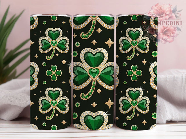 Rhinestone Lucky Shamrock Tumbler, St. Patrick’s Tumbler, Stylish 20oz Wrap, Sublimation Design, Trendy Gift Idea, Irish Shamrock Wrap, Lucky Clover Tumbler Sublimation Li Zamperini 