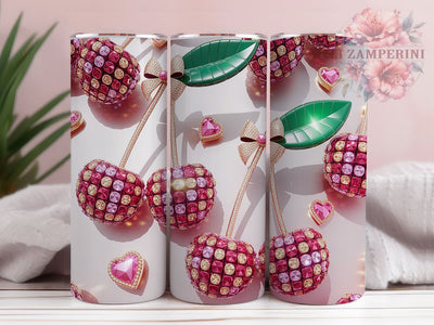 Rhinestone Pink Cherry Bow Tumbler, Cherry Bow Tumbler, Pink Coquette Wrap, Sparkle Cherry Wrap, Elegant Bow Wrap, Sublimation Design, Trendy Gift Idea Sublimation Li Zamperini 