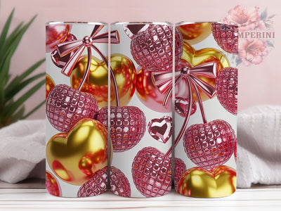 Rhinestone Pink Cherry Bow Tumbler, Cherry Bow Tumbler, Pink Coquette Wrap, Sparkle Cherry Wrap, Elegant Bow Wrap, Sublimation Design, Trendy Gift Idea Sublimation Li Zamperini 