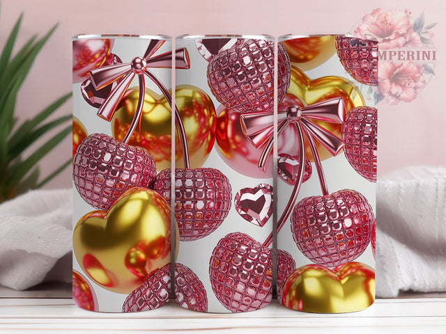 Rhinestone Pink Cherry Bow Tumbler, Cherry Bow Tumbler, Pink Coquette Wrap, Sparkle Cherry Wrap, Elegant Bow Wrap, Sublimation Design, Trendy Gift Idea Sublimation Li Zamperini 
