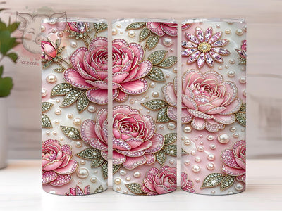 Rhinestone Rose Pearl 20oz Tumbler, Rhinestone Rose, Rose Pearl, Rhinestone Pearl, Rose Tumbler, Pearl Tumbler, 20oz Tumbler, Tumbler Wrap Sublimation Lara' s Designs 