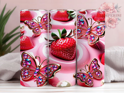 Rhinestone Strawberry 20oz Tumbler, Rhinestone Strawberry, Fruit Motif, Sparkling Design, Whimsical Charm, Pattern Art, Skinny Tumbler, Sublimation PNG Sublimation Li Zamperini 