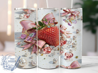 Rhinestone Strawberry Glam 20oz Tumbler Wrap, Rhinestone Effect, Strawberry Motif, Glam Style, Sparkle Charm, Elegant Theme, Skinny Tumbler, Sublimation PNG Sublimation ToriDesigns 