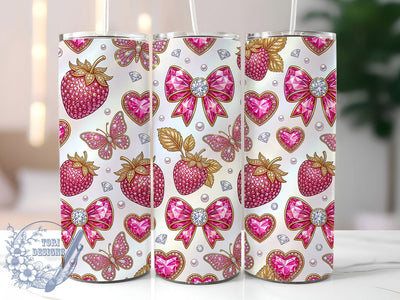 Rhinestone Strawberry Luxe 20oz Tumbler, Rhinestone Strawberry Luxe, 20oz Tumbler Wrap, Sublimation Design, Cute Fruit Art, Digital Download, Tumbler PNG, Rhinestone Strawberry Wrap Sublimation ToriDesigns 