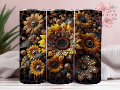 Rhinestone Sunflower 20oz Tumbler, Sunflower Print, Leopard Pattern, Glam Style, 20oz Sublimation, PNG Design, Bold Gift Sublimation Li Zamperini 
