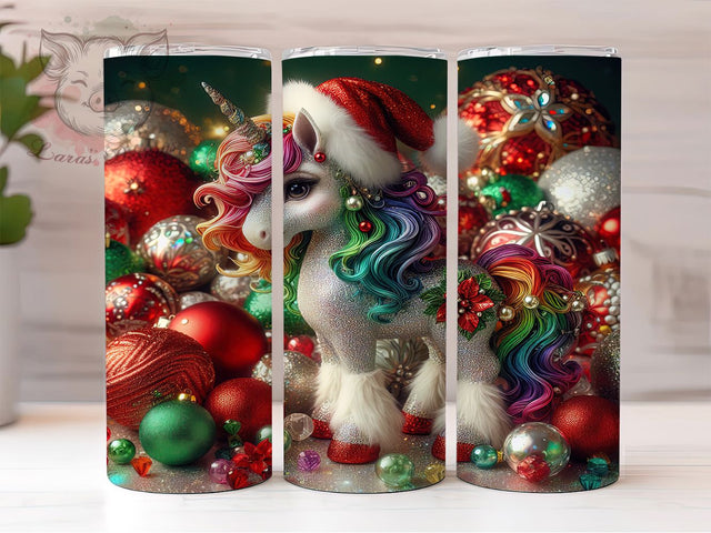 Rhinestone Unicorn Christmas Tumbler, Unicorn Ornament, Holiday Wrap, Sparkle Tumbler, Festive Pattern, 20oz Tumbler, Sublimation Print Sublimation Lara' s Designs 