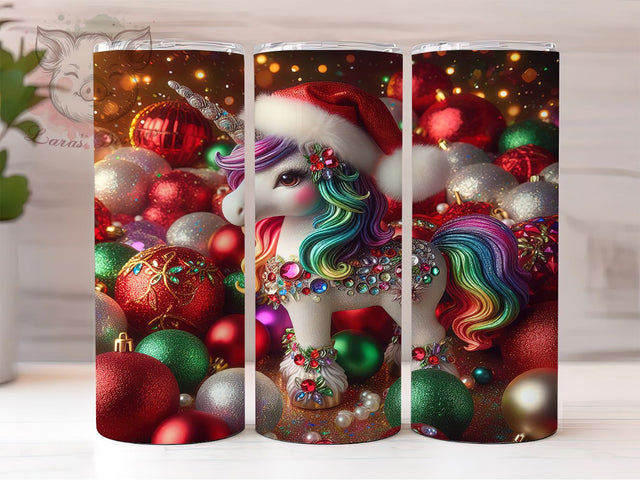 Rhinestone Unicorn Christmas Tumbler, Unicorn Ornament, Holiday Wrap, Sparkle Tumbler, Festive Pattern, 20oz Tumbler, Sublimation Print Sublimation Lara' s Designs 