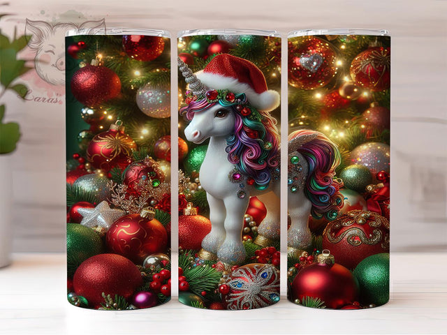 Rhinestone Unicorn Christmas Tumbler, Unicorn Ornament, Holiday Wrap, Sparkle Tumbler, Festive Pattern, 20oz Tumbler, Sublimation Print Sublimation Lara' s Designs 