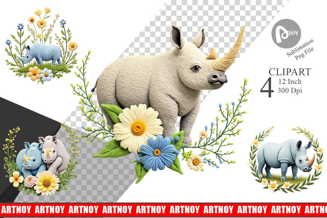 Rhino Embroidery Clipart Sublimation artnoy 