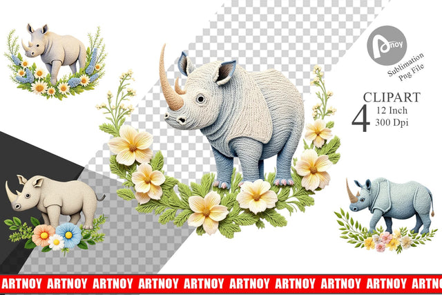 Rhino Embroidery Clipart Sublimation artnoy 
