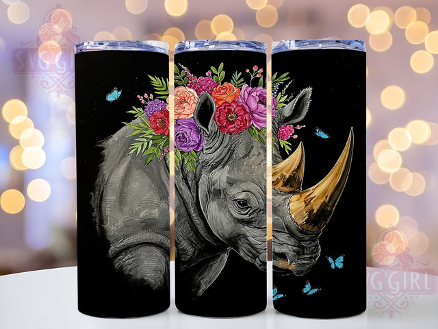 Rhino Floral 20oz Boho Safari Tumbler Wrap, Floral Wildlife Tumbler, Safari Animal Tumbler, 20oz Tumbler Design, Sublimation Tumbler Wrap, Boho Rhino Tumbler, Nature Lover Tumbler Sublimation SvggirlplusArt 