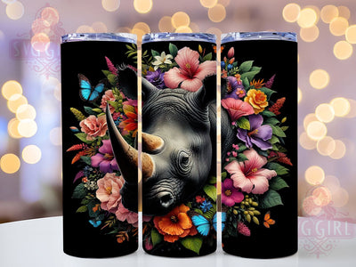 Rhino Floral 20oz Boho Safari Tumbler Wrap, Floral Wildlife Tumbler, Safari Animal Tumbler, 20oz Tumbler Design, Sublimation Tumbler Wrap, Boho Rhino Tumbler, Nature Lover Tumbler Sublimation SvggirlplusArt 