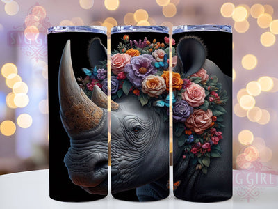 Rhino Floral 20oz Boho Safari Tumbler Wrap, Floral Wildlife Tumbler, Safari Animal Tumbler, 20oz Tumbler Design, Sublimation Tumbler Wrap, Boho Rhino Tumbler, Nature Lover Tumbler Sublimation SvggirlplusArt 