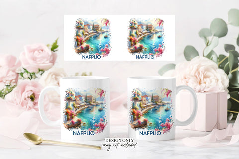 Rhodes Mug Sublimation PNG Greek Castle Full Wrap Sublimation BijouBay 
