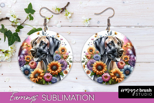 Rhodesian Ridgeback Earrings - Dog Mom Floral Round Earring Sublimation Sublimation OrangeBrushStudio 
