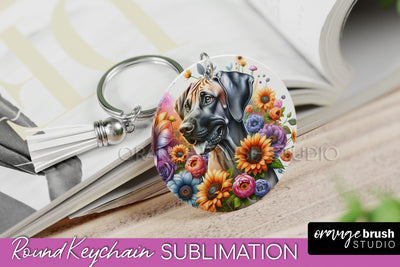 Rhodesian Ridgeback Keychain - Dog mom Floral Keychain Sublimation Design Sublimation OrangeBrushStudio 