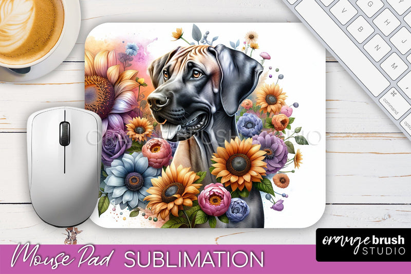 Rhodesian Ridgeback Mouse Pad Design - Dog Mom Floral Mousepad Sublimation Sublimation OrangeBrushStudio 