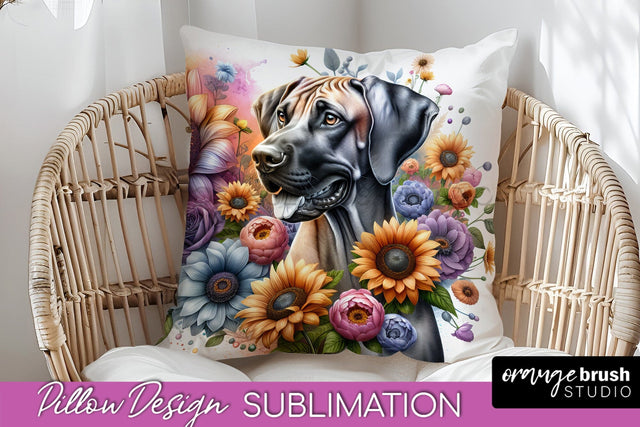 Rhodesian Ridgeback Pillow Cover - Dog Mom Floral Pillow Sublimation Sublimation OrangeBrushStudio 