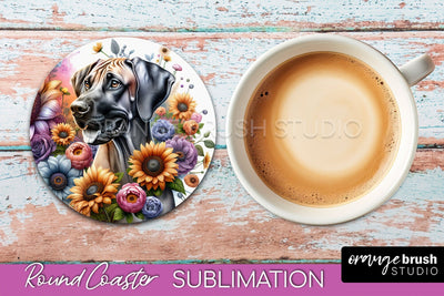Rhodesian Ridgeback Round Coaster - Dog Mom Floral Coaster Sublimation Sublimation OrangeBrushStudio 