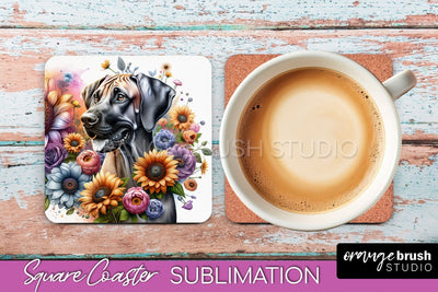 Rhodesian Ridgeback Square Coaster - Dog Mom Floral Coaster Sublimation Sublimation OrangeBrushStudio 