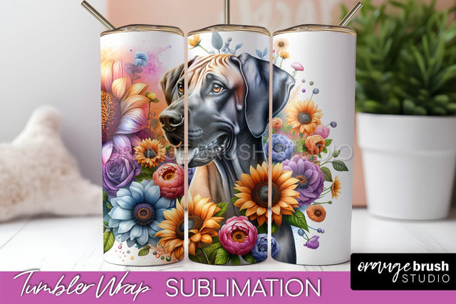 Rhodesian Ridgeback Tumbler Wrap - Dog Mom Floral Tumbler Sublimation Sublimation OrangeBrushStudio 
