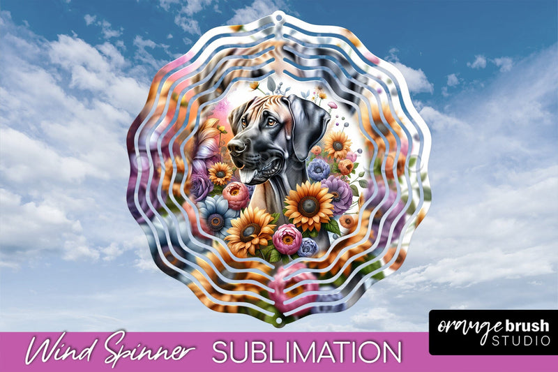 Rhodesian Ridgeback Wind Spinner, Dog Mom Floral Wind Spinner Sublimation Sublimation OrangeBrushStudio 