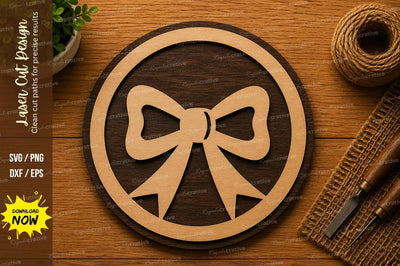 Ribbon Bow Circle SVG | Decorative Laser Cut File | Glowforge CNC DXF PNG EPS SVG Regulrcrative 